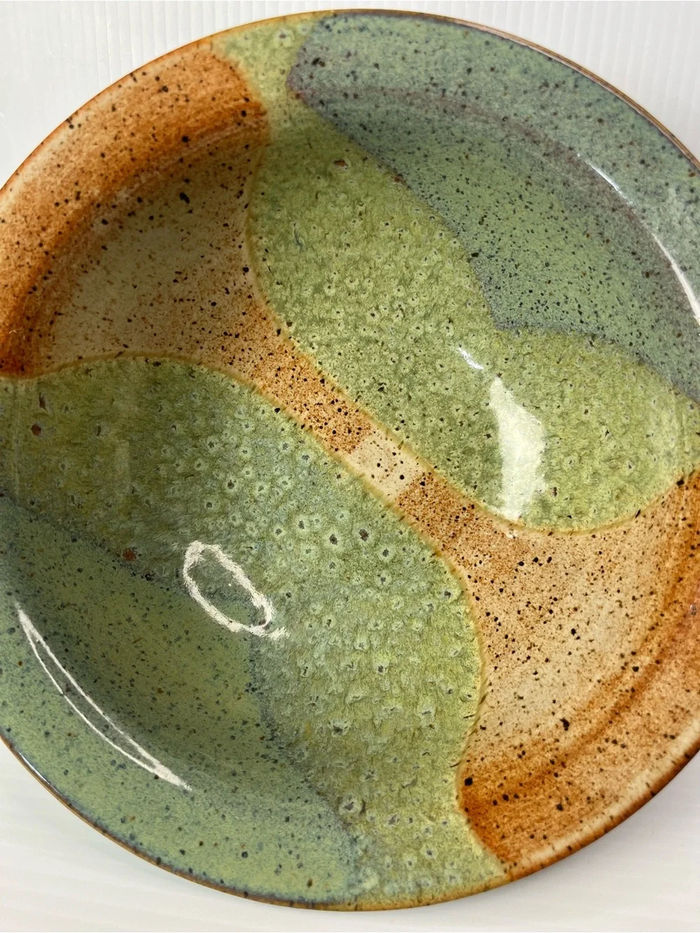 Art Pottery Speckled Ceramic Glazed Handmade 10” Bowl Signed